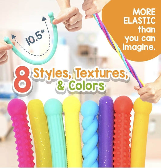 Colorful Fidget Sensory Toys 8 pack stretchy strings with various textures and colors for stress relief and anxiety calming