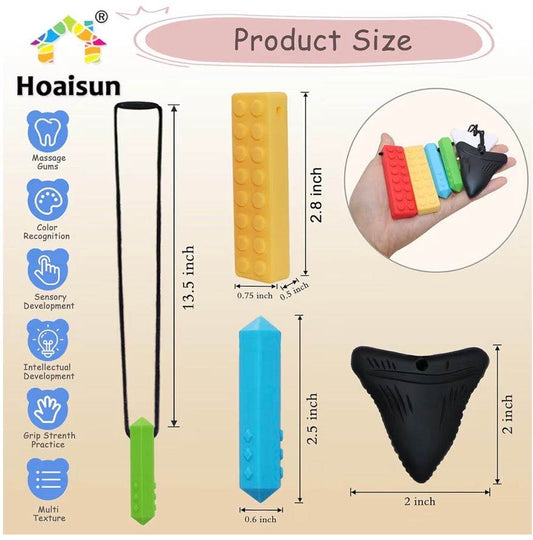 Haoisun chewy necklaces for sensory kids with multi-texture chewable pendants in various shapes and colors for autism support
