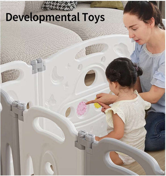 Qaba 2.1' 14 Pcs Children Playpen with foldable safety gate and developmental toys for indoor kids activity