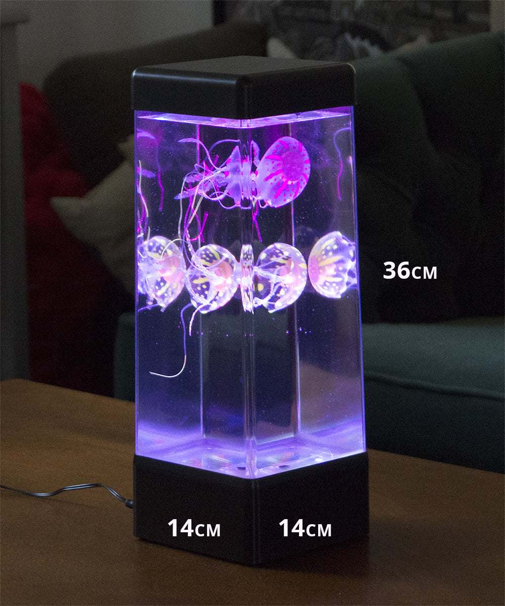 JINX Luminous Jellyfish sensory mood lamp with glowing jellyfish in vibrant purple light