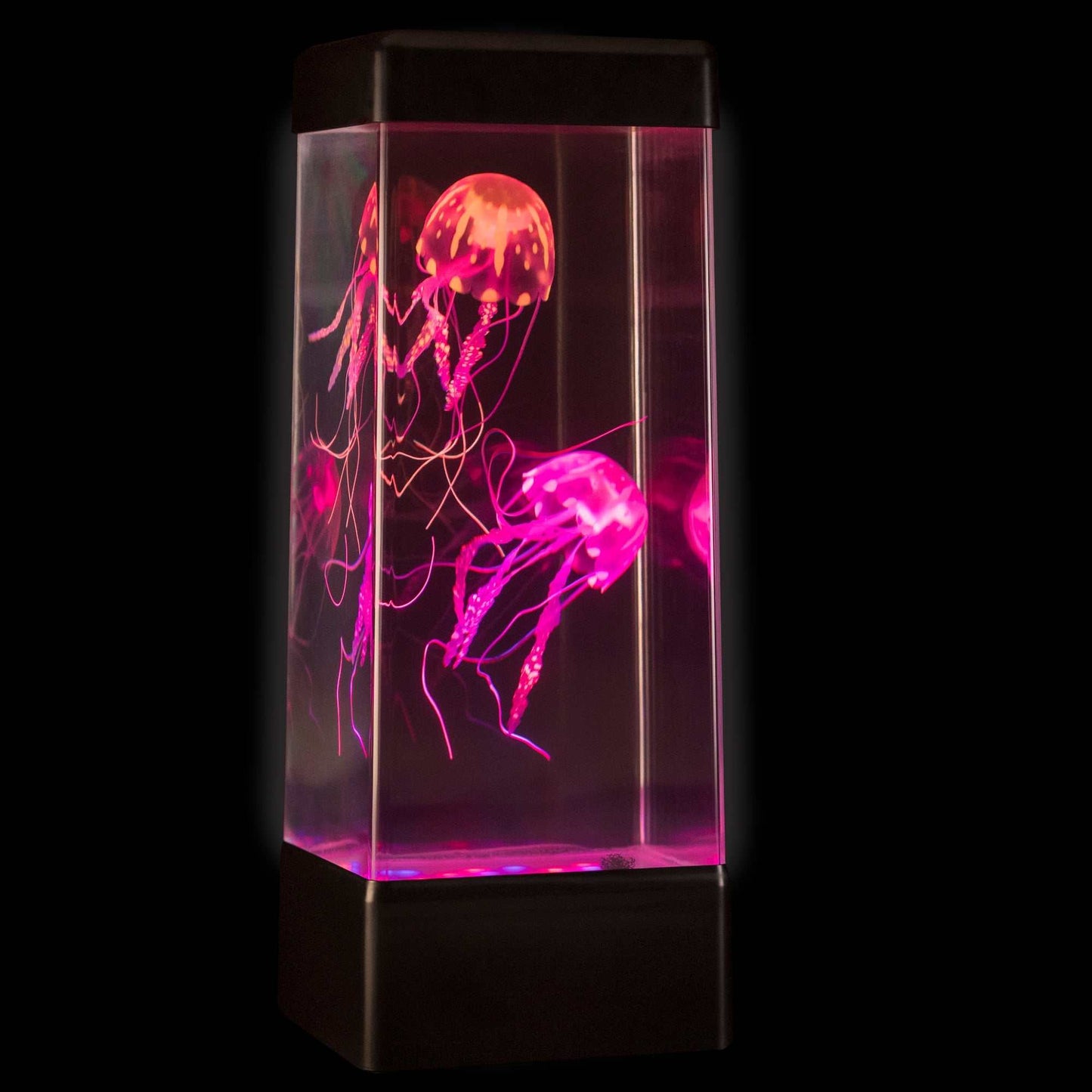 JINX Luminous Jellyfish sensory mood lamp with vibrant glowing jellyfish in a sleek rectangular display