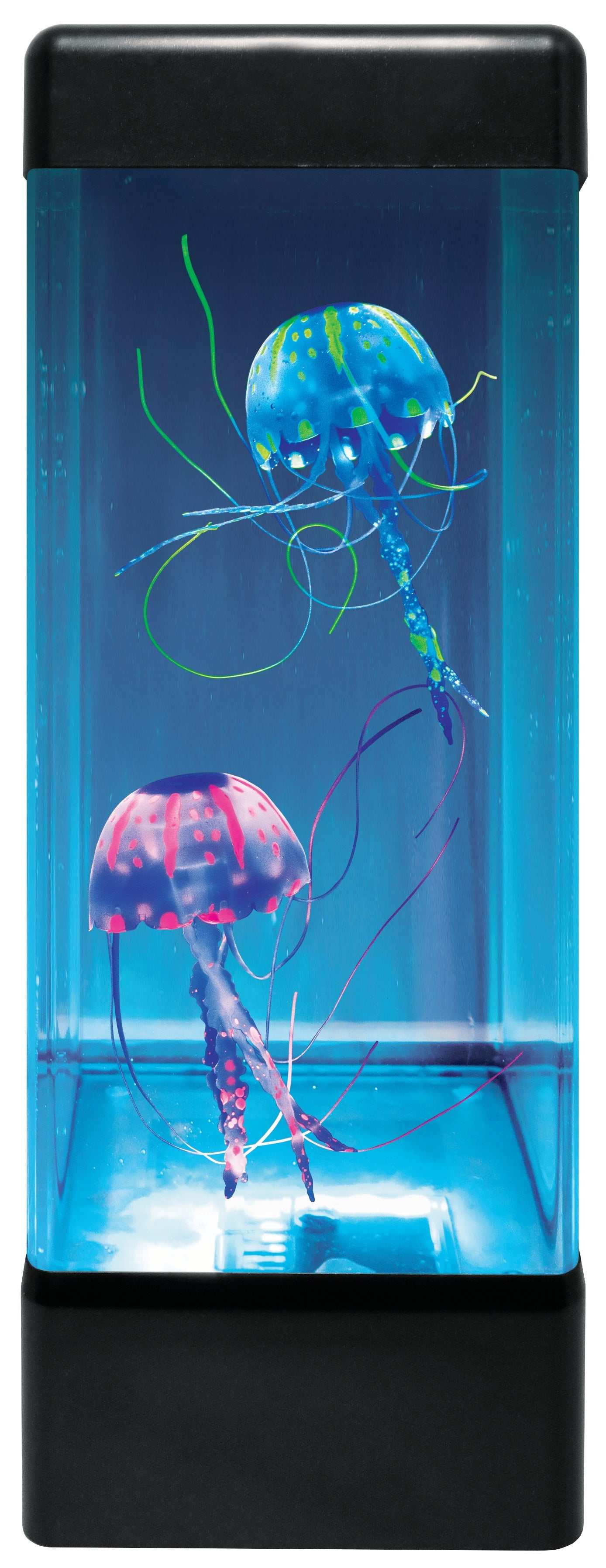 JINX Luminous Jellyfish sensory mood lamp with glowing colorful jellyfish in water tank