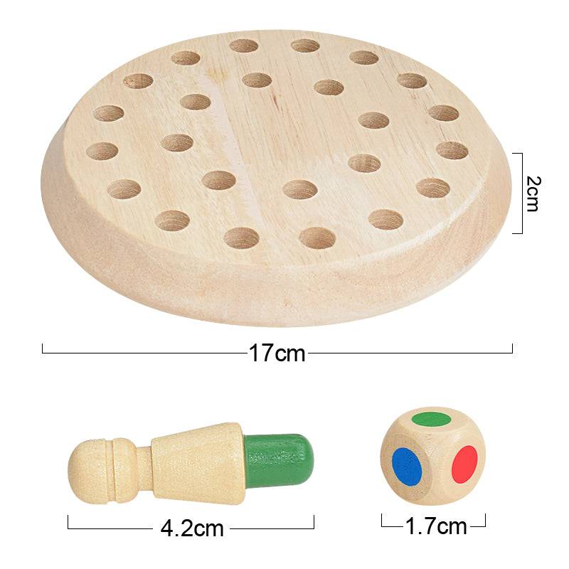 Kids wooden memory match sticker chess game with circular board, peg, and color die for cognitive skill development