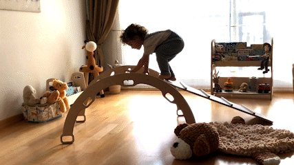 Montessori climbing set with Pikler triangle, climbing arch, and sliding ramp for toddler motor skill development