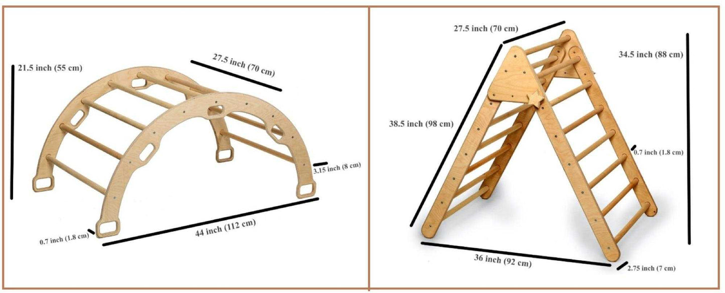 Montessori Climbing Set three pieces wooden Pikler Triangle Arch and Ramp for toddler balance and motor skills development