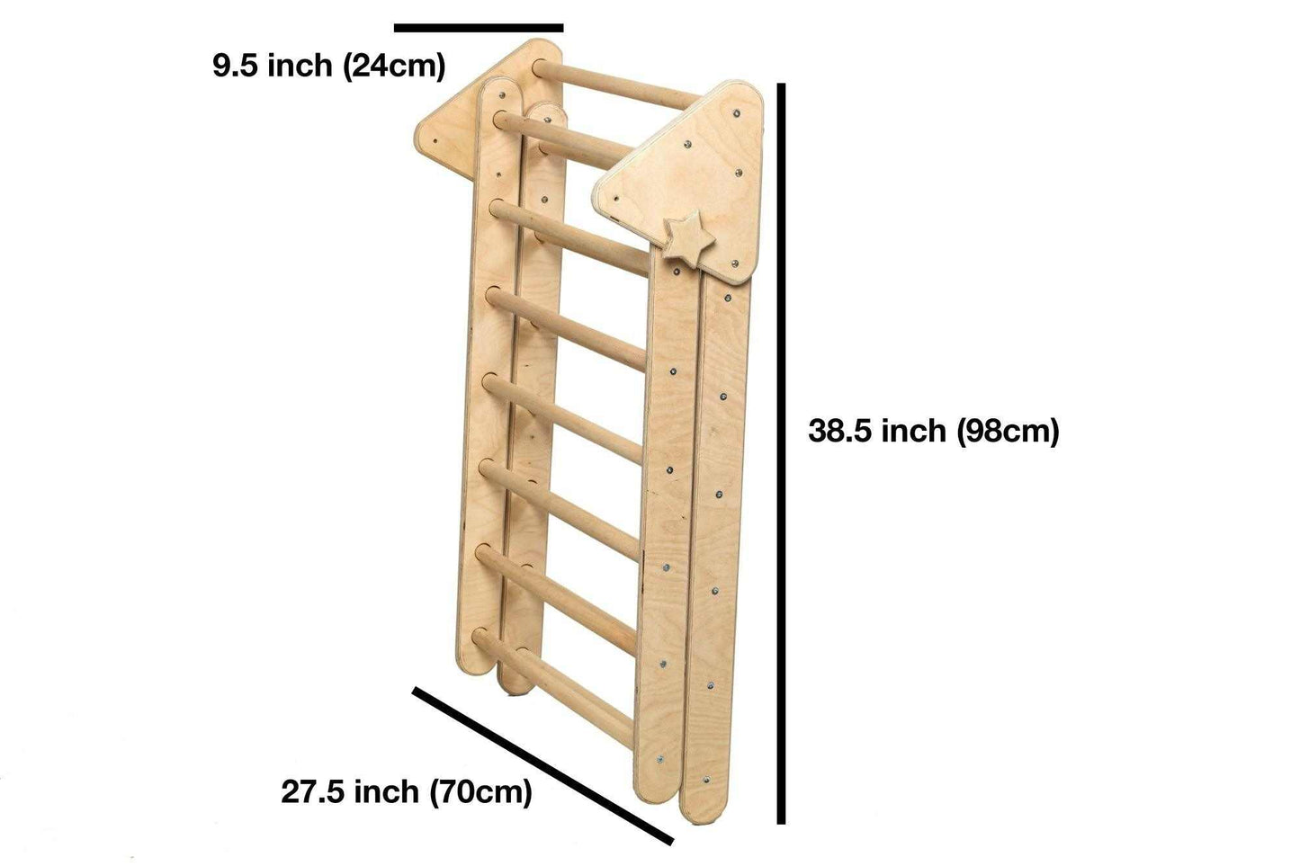 Montessori climbing set wooden ladder 38.5 inch height 27.5 inch width natural birch plywood