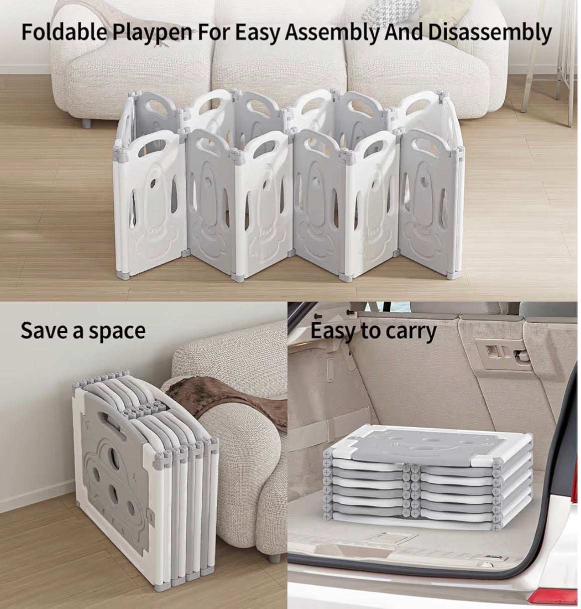 Foldable Qaba 2.1' 14 pcs children playpen safety gate for easy assembly, space-saving and portability