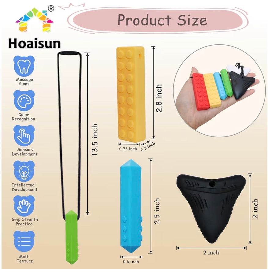 Haoisun chewy necklaces for sensory kids with multi-texture chewable pendants in various shapes and colors for autism support