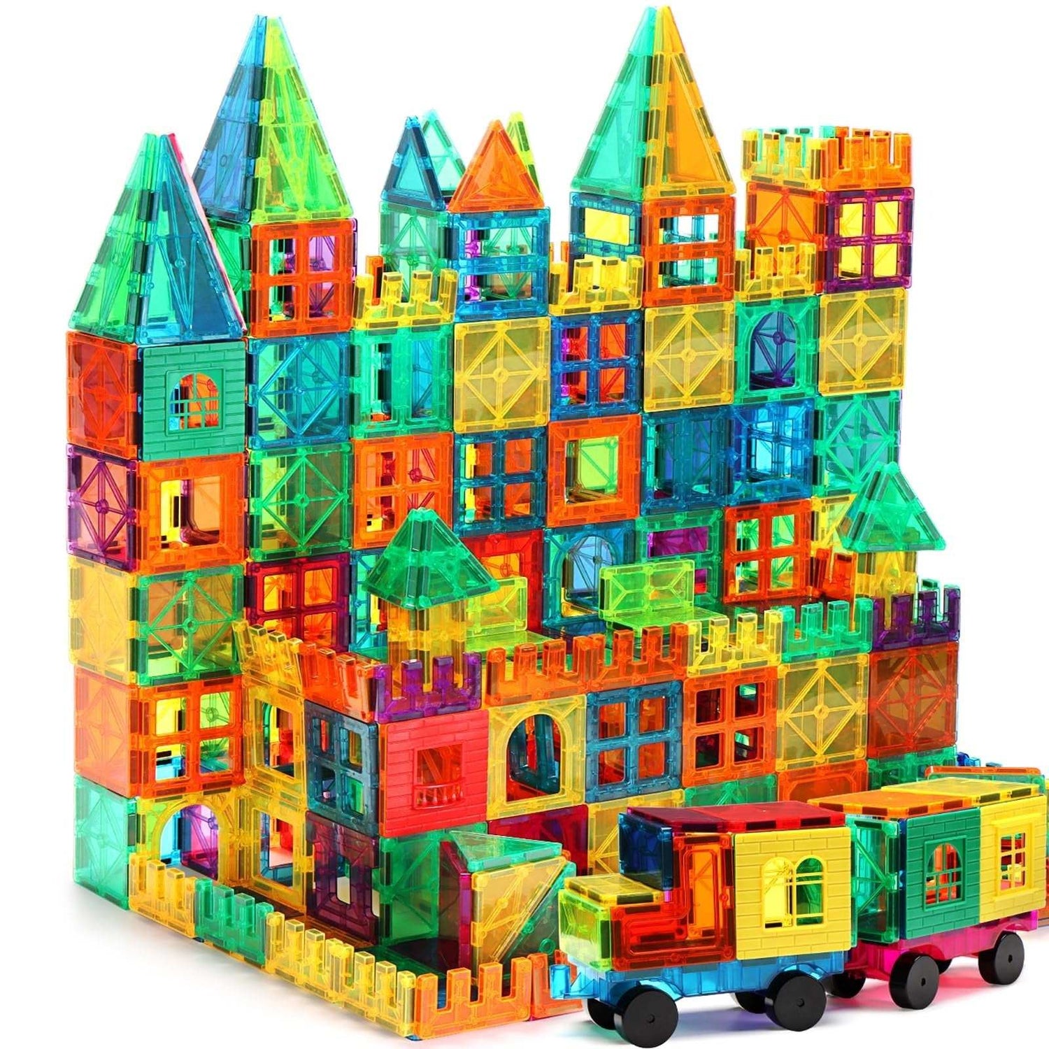 Colorful Magnetic Tiles Building Set for kids, 40 pieces, STEM Montessori toy with carrying bag