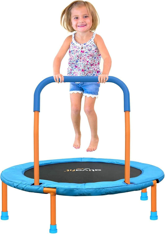 Child using Ativafit 3ft mini trampoline with foam handle for safe indoor and outdoor play