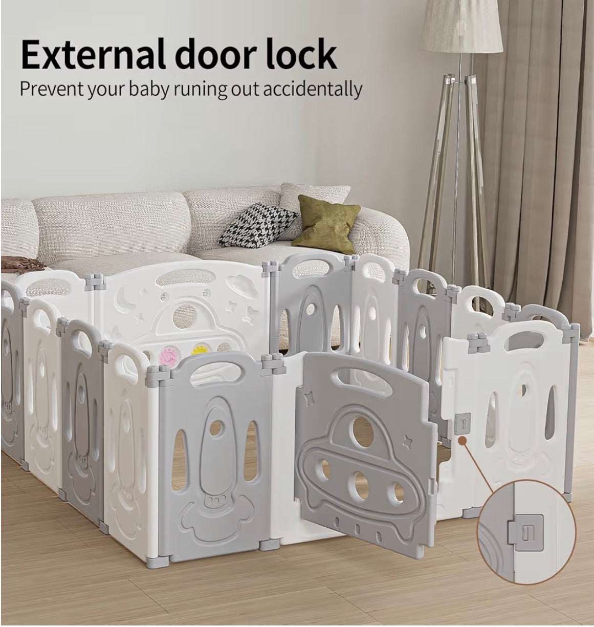 Qaba 2.1' 14 Pcs foldable children playpen safety gate with external door lock in living room