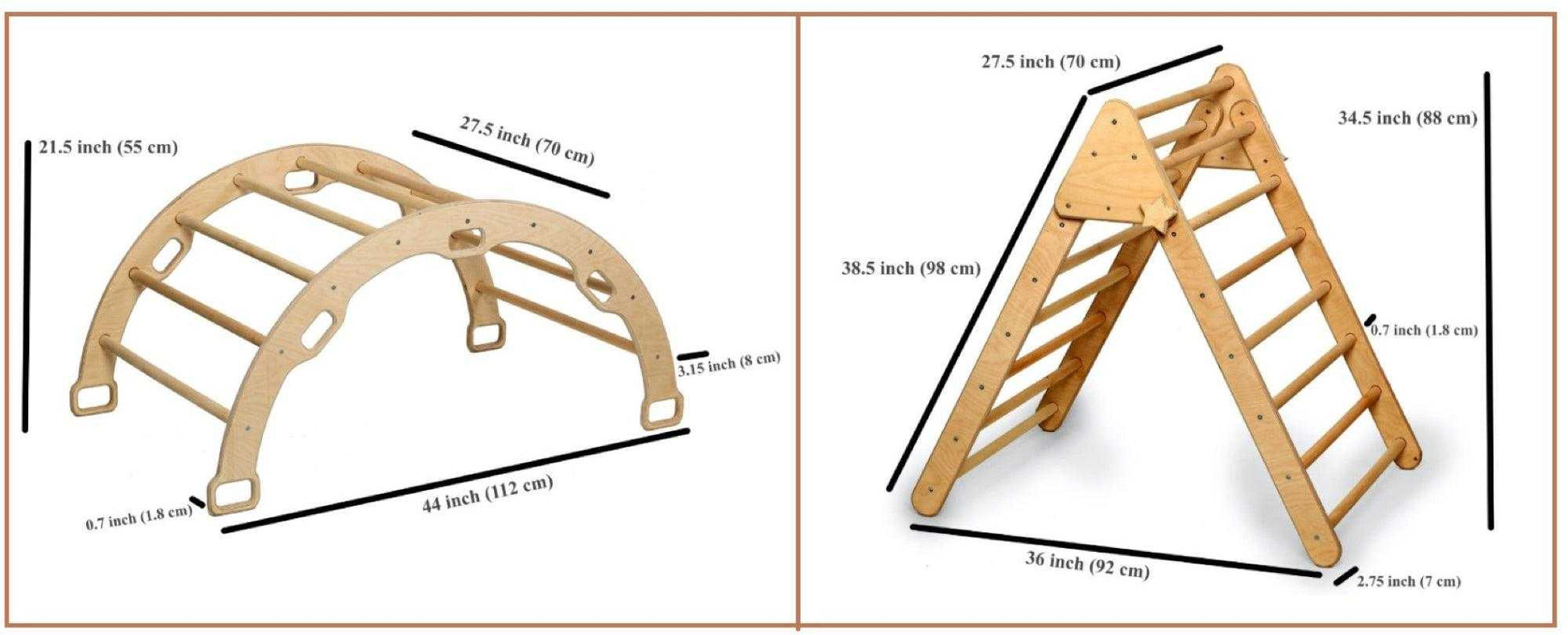 Montessori Climbing Set three pieces wooden Pikler Triangle Arch and Ramp for toddler balance and motor skills development